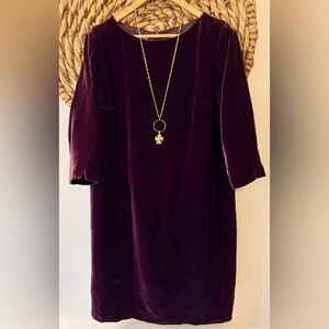 Talbots Silk Blend Eggplant Purple Velvet Shift Dress Size 10
